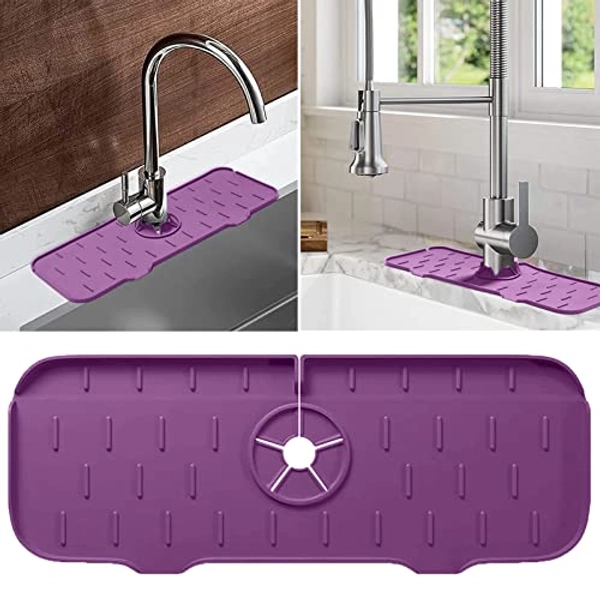 JODAILIY Kitchen Silicone Faucet Sink Splash Guard,Faucet Water Catcher Mat,Sink Draining Pad Behind Faucet,Silicone Drying Mat - Purple