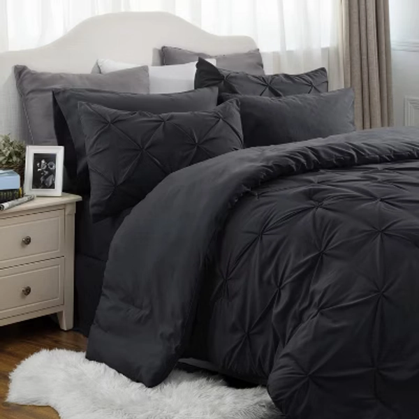 Bed in a Bag Solid Diamond Pintuck 7pcs King Black - Bedsure