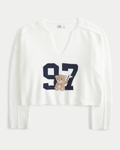 Hollister Comfy Cloud Graphic Notch-Neck Sweater