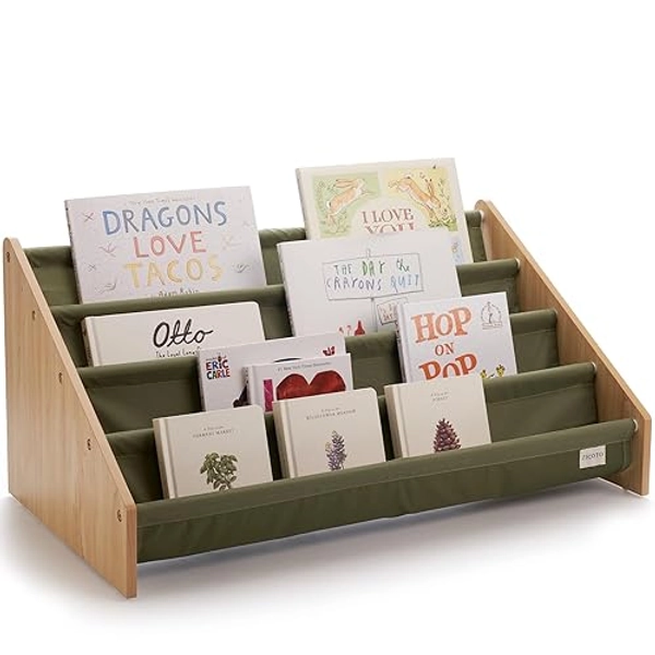 Decorative Bookshelf for Kids - Beautiful Shelf to Display All Books of Your Little One - The Perfect Nursery Organizer for Your Baby Girl or Boy´s Montessori Bedroom or Toddler Play Room Decor - Sage