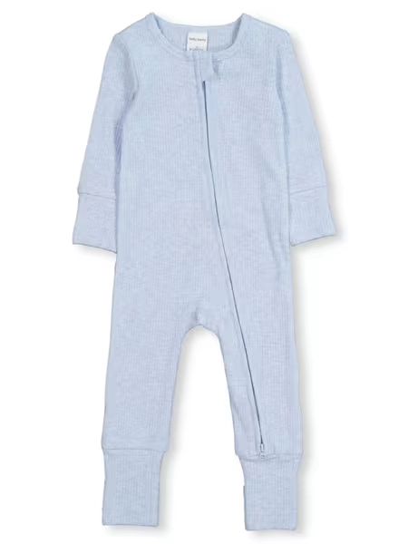 Dark Blue Marle Baby Rib Long Sleeve Romper With 2-Way Zip | Best&Less™ Online
