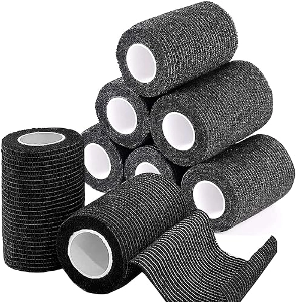 ADMITRY Self Adhesive Bandage Wrap,8 Pack 3 Inch x 5 Yards Elastic Vet Wrap for Sports Supply Ankle Sprains Protection,Breathable Tattoo Tape (Black)