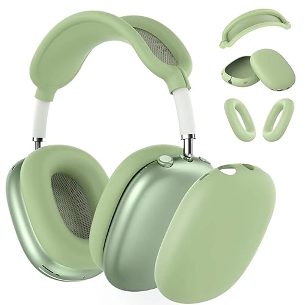 Silicone Case Cover for AirPods Max Headphones,Ear Pad Case Cover/Ear Cups Cover/Headband Cover for AirPods Max (USB-C/Lightning)(2024/2020),Accessories Silicone Protector for Apple AirPods Max, Green - Green-M