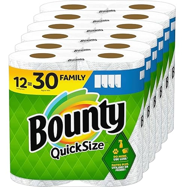 Bounty Quick-Size Paper Towels, White, 12 Family Rolls = 30 Regular Rolls - 117 sheet (Pack of 12)