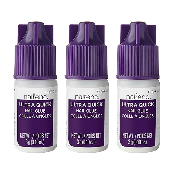 Nailene Ultra Quick Nail Glue - Durable, Easy to Apply False Nail Glue – Repairs Natural Nails – Quick-Drying Nail Adhesive Lasts Up to 7 Days - 3 g/0.10 oz - 3 Pack - 3 PACK