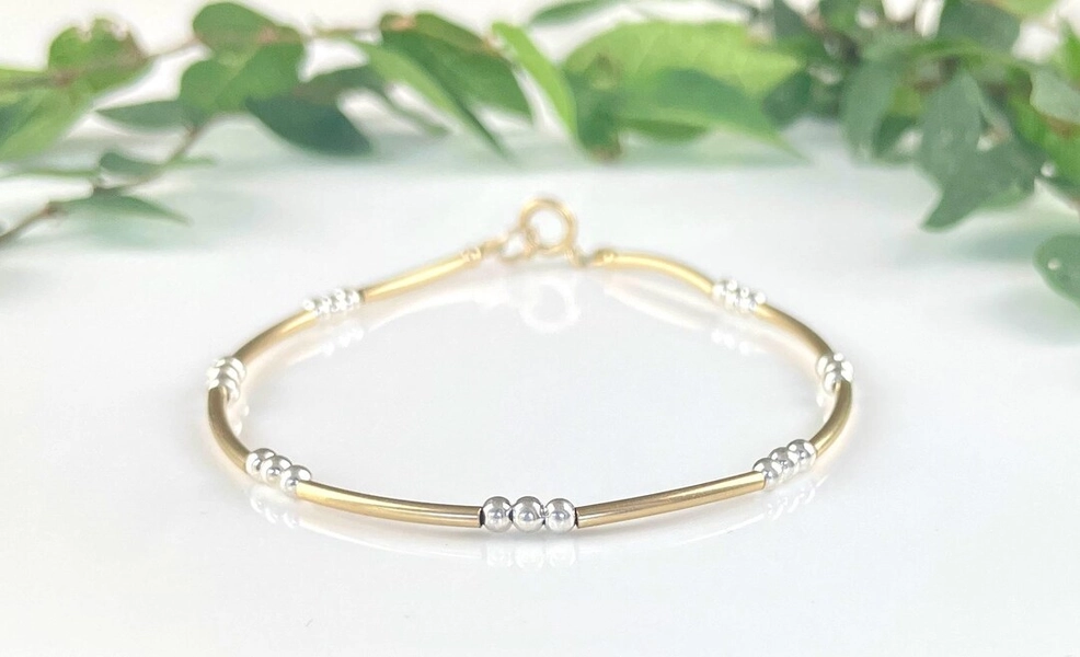 Gold and Silver Anklet, 14k and Sterling Ankle Bracelet, Layering Stackable Empath Gift for Wife, Energy Balancing Jewelry for Mother in Law - Etsy