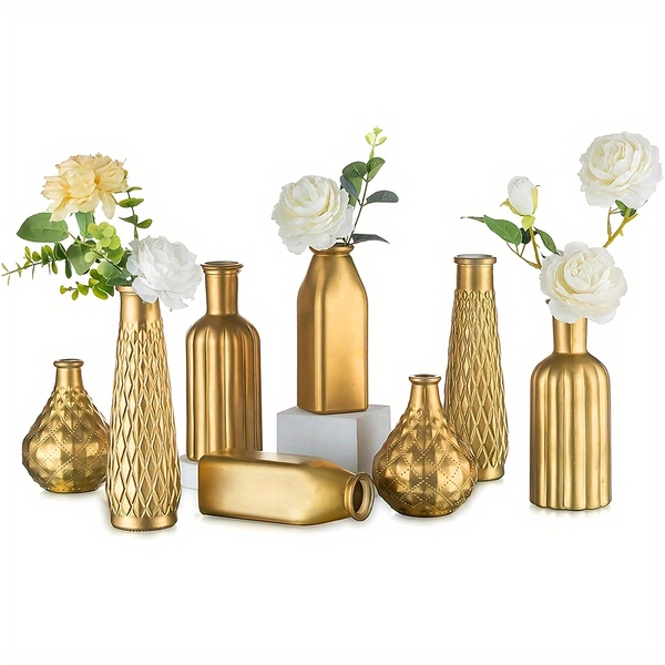 Gold Glass Vase Cylindrical Home Decor, Antique Art Deco Style, Holds Water, Gold Electroplating Finish, Living Room Kitchen Bathroom Bedroom Decor, Table Centerpieces, Halloween And Christmas Decorations