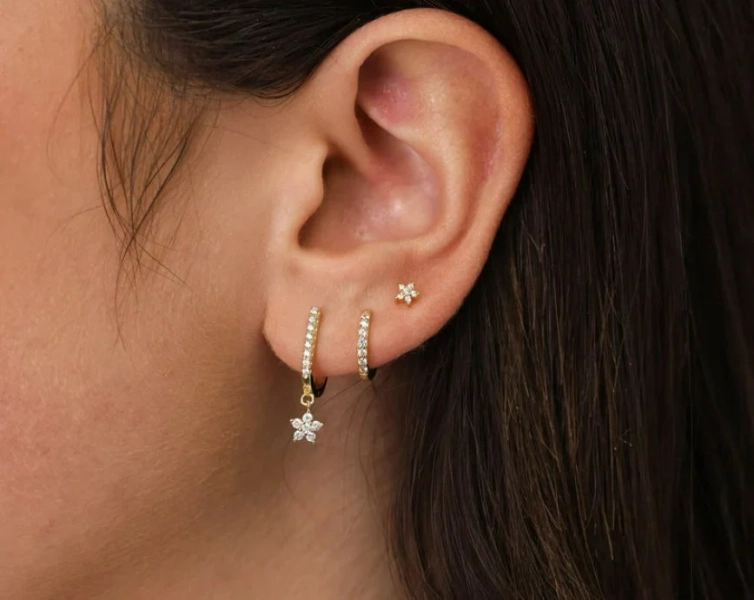 Flower Dangle Hoop Earrings