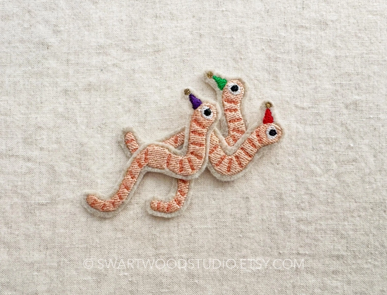 Lucky earthworm inchworm birthday worm Embroidered Decorative Iron On Patch