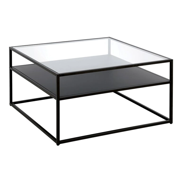 Rectangle Gia Black Metal and Glass Top Coffee Table with Shelf