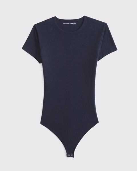 Short-Sleeve Cotton-Blend Seamless Fabric Crew Bodysuit