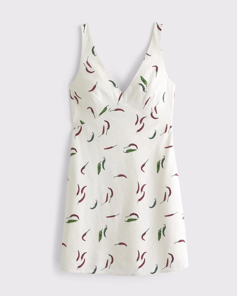 V-Neck Linen-Blend Mini Dress
