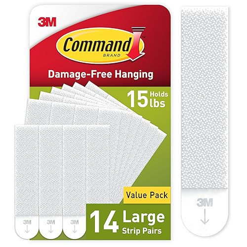Command 15 lb Large Picture Hanging Strips 14 Pairs (28 Command Strips), Damage Free Hanging Picture Hangers, No Tools Wall Hanging Strips for Home Decor, White Adhesive Strips - White - Large