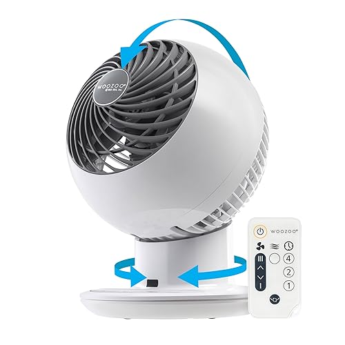 IRIS USA WOOZOO Fan with Remote, Oscillating, Desk, Table Air Circulator, Globe Fan, 5 Speeds, 82ft Max Air Distance, 90° Adjustable Tilt, 30 db Low Noise, New 2023 Model - 5 Speed Fan - White
