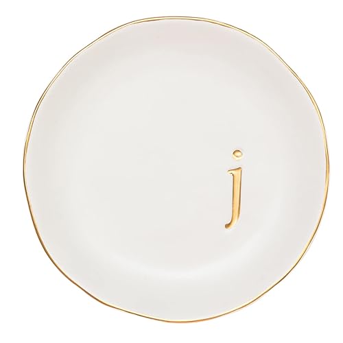 COLLECTIVE HOME - Ceramic Jewelry Tray, Decorative Trinket Dish for Rings Earrings Necklaces Bracelet Watch Keys, Birthday Mother's Day for Women, 4.75", White Surface (J) - J