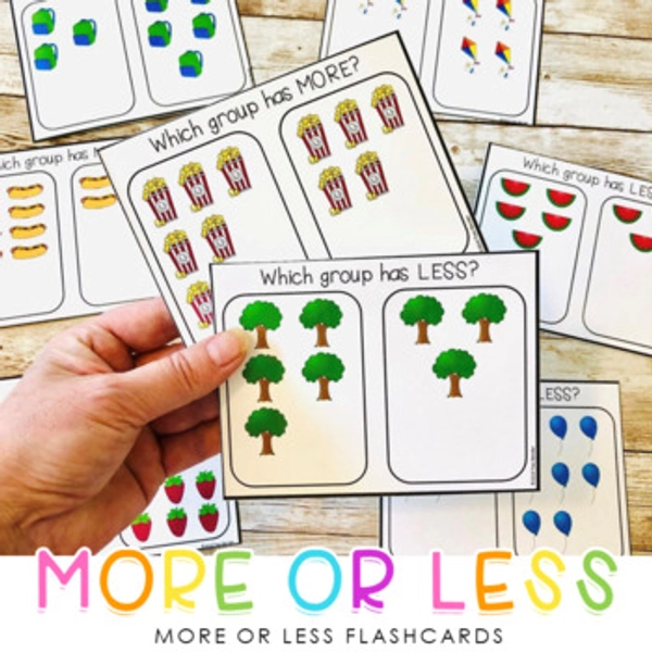 More or Less Task Cards Flashcards - Quantitative Concepts - Set 1