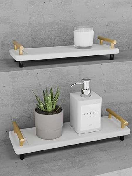 JoyPcsTable Instant Dry Sink Caddy 2PCS, Kitchen Sink Caddy Water Absorbing Stone Tray for Sink, Quick Drying Stone Tray for Bathroom Counter, Stone Soap Tray with Metal Handle, Modern Home White - White