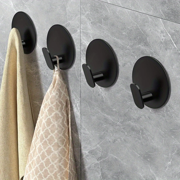 Toilet Towel Hook, 4/6pcs Adhesive Hooks, Stainless Steel Shower Hook, Used to Hang Robes, Loofah, Coats, Clothes, Hats, Bathroom Kitchen Hotel Keys (Black/Silvery)