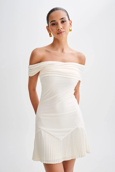 Melina Slinky Off Shoulder Mini Dress - Ivory | L