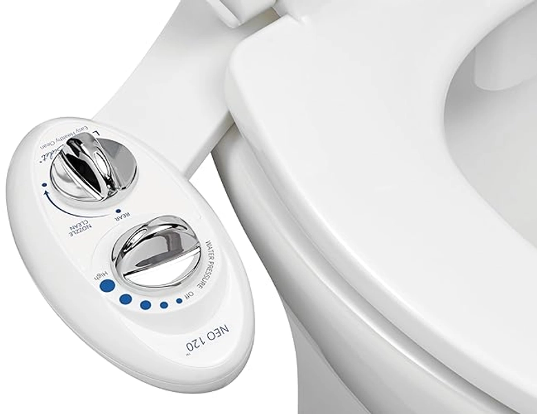 LUXE Bidet NEO 120 - Self-Cleaning Nozzle, Fresh Water Non-Electric Bidet Attachment for Toilet Seat, Adjustable Water Pressure, Rear Wash (White) - White