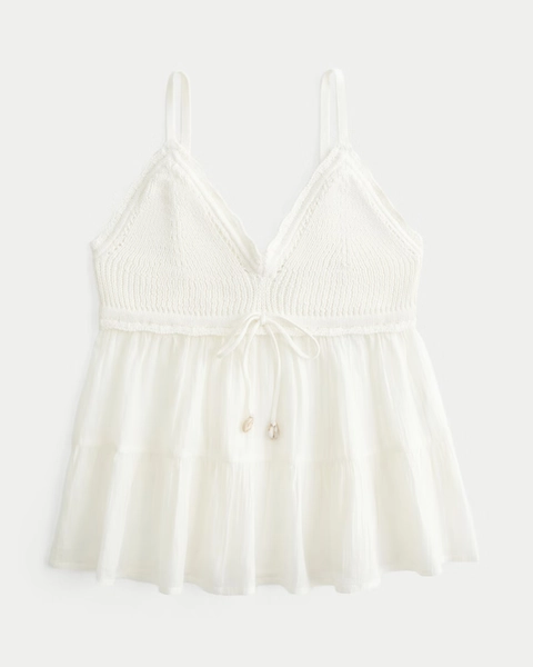 Crochet-Style Fabric Mix Top