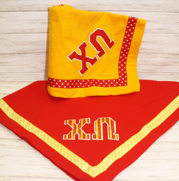 Sweatshirt Blanket with ribbon trim & appliqued letters