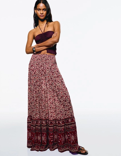 Printed maxi boho skirt