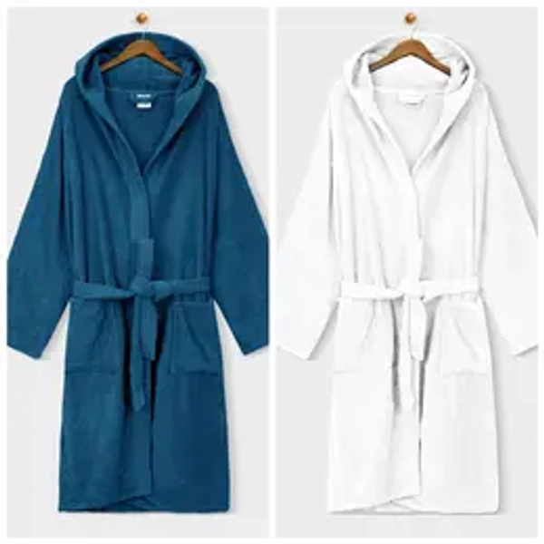 Luxury 100% Egyptian Cotton Hooded Terry Towelling Bath Robe Dressing Gown