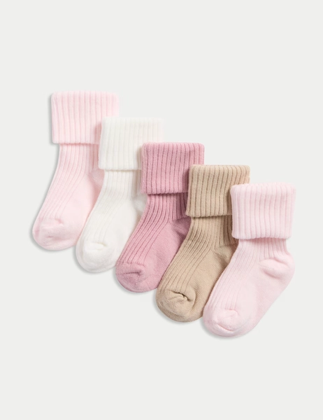 5pk Cotton Rich Baby Socks (0-3 Yrs)