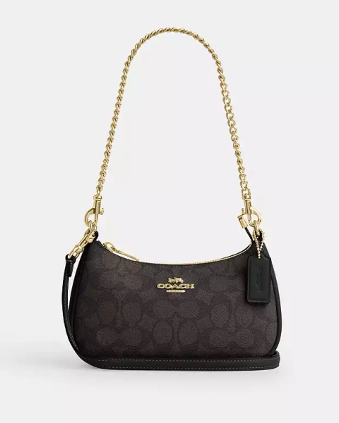 Gold/Walnut/Black Teri Mini Crossbody Bag In Signature Canvas