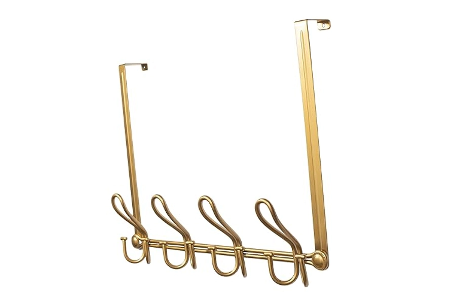 FantasHome Double Prong Over The Door Hook Rack with 12 Hooks – Gold