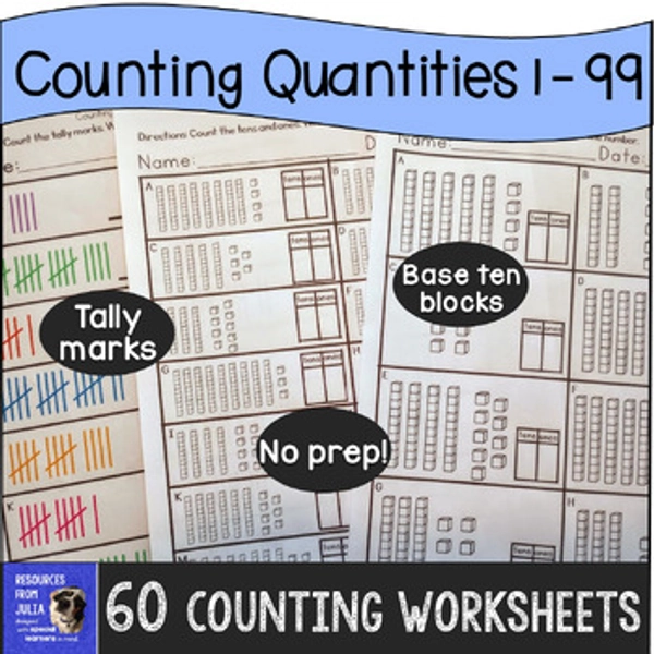 Counting to 100 Worksheets Base Ten Blocks and Tally Marks for Math Grade 1 PDF