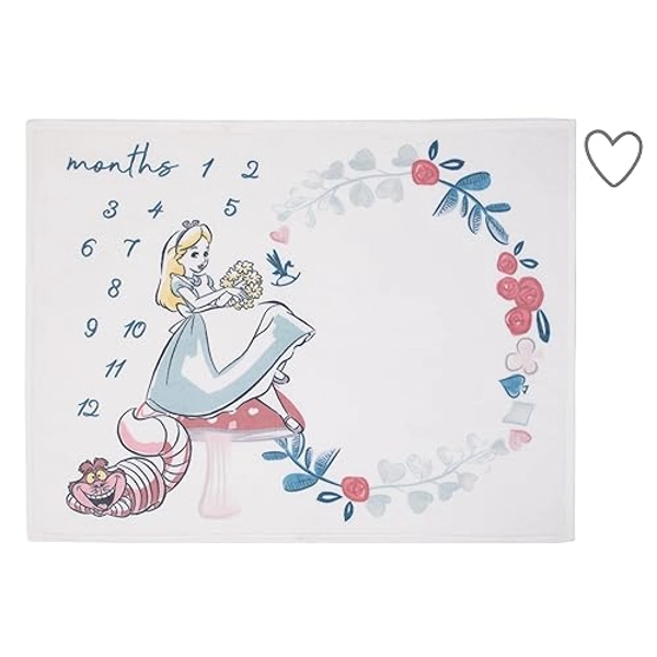 Disney Alice in Wonderland White, Pink, and Blue Cheshire Cat Super Soft Photo Op Milestone Baby Blanket - Alice in Wonderland