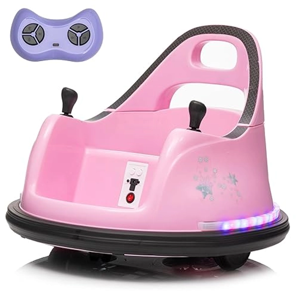 FINITO 12V Ride On Electric Bumper Car for Toddlers with Remote Control, 360 Degree Spin, LED Lights, Music, Safety Belt for Age 3+ Years Kids, Gift for Boys and Girls, Pink - Pink