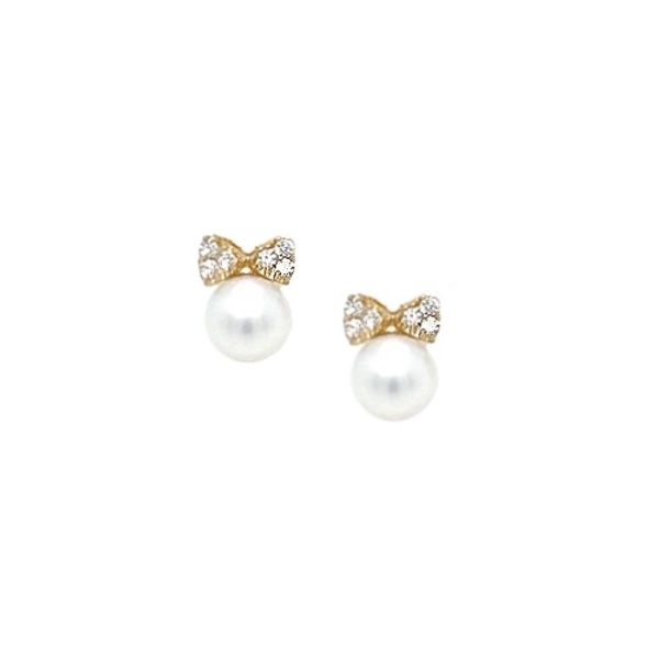 Beautiful 18K Gold Bow on Pearl Earrings for Baby and Toddler with Screw Backs