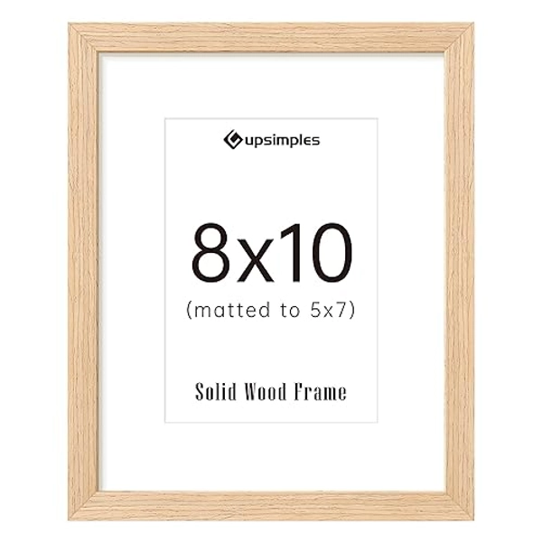 upsimples 8x10 Picture Frame, Natural Solid Wooden Picture Frames, Display 5x7 with Mat or 8 x 10 Without Mat, Wall or Tabletop, 1 Pack - 8x10