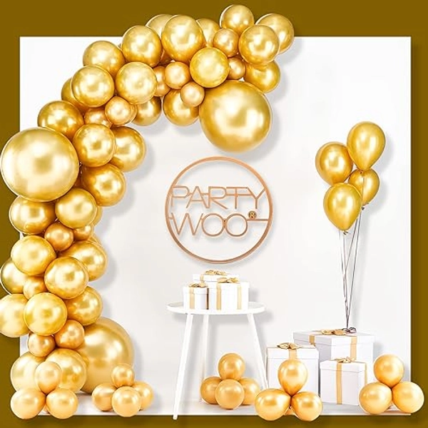 PartyWoo Metallic Gold Balloons, 100 pcs Gold Metallic Balloons Different Sizes Pack of 18 Inch 12 Inch 10 Inch 5 Inch Gold Balloons for Balloon Garland or Balloon Arch as Party Decorations, Gold-G101 - Gold-g101