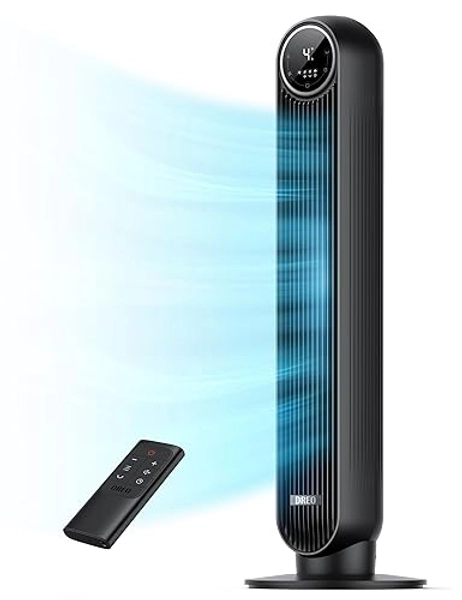 Dreo Tower Fan for Bedroom, 25ft/s Velocity Quiet Floor Fan, 90° Oscillating Fans for Indoors with 4 Speeds, 4 Modes, 8H Timer, Standing Fans, Bladeless Fan, Black, Nomad One (DR-HTF007) - Black - Tower Fan