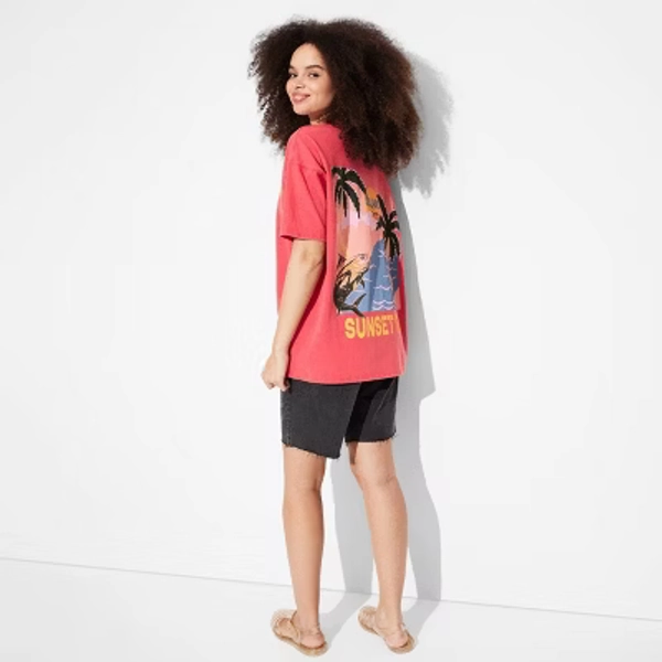 Women's Short Sleeve High Neck Oversized Graphic T-Shirt - Wild Fable™ Cherry Red M