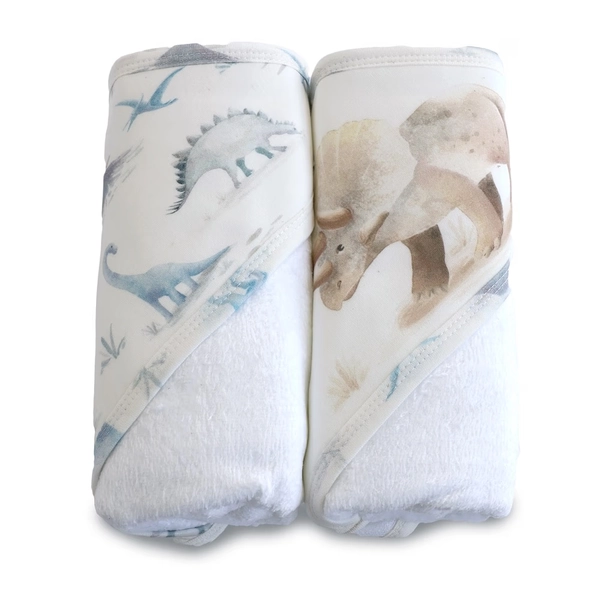 Bubba Blue 2 Pack Hooded Towel Bamboo Jurassic | Hooded Towels | Baby Bunting AU