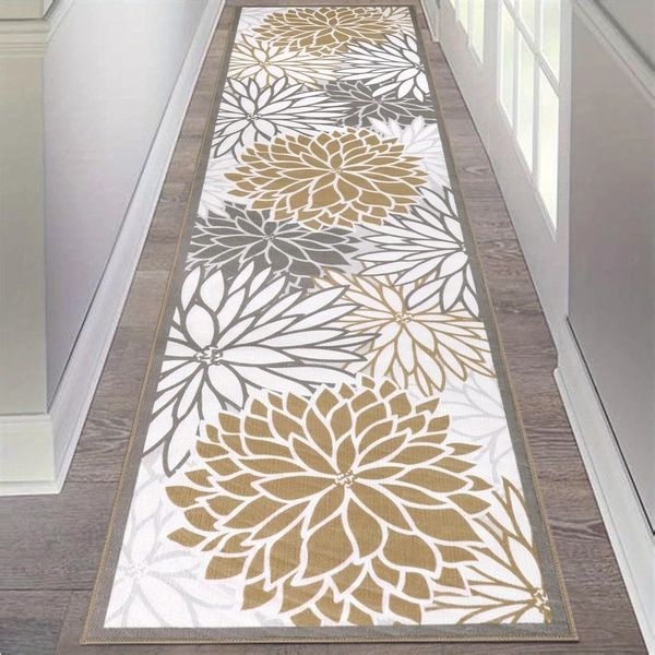 Non Slip Low Profile Floral Medallion Runner Rug, Washable Hallway Runner Rug, Accent Laundry Rug Runner for Hallways, Entryway, Laundry Room, Bathroom