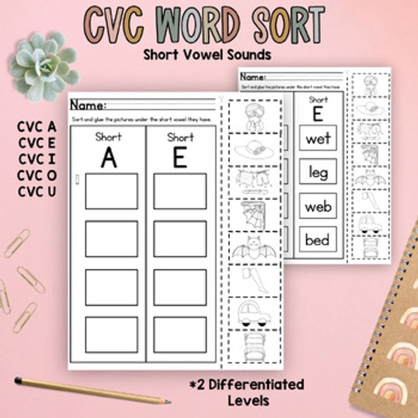 CVC Word Sort- Short Vowel Sounds