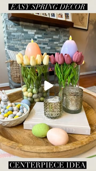 Tara Panasiuk on Instagram: "Spring Decor Idea 💐 Comment “DECOR” to be sent everything I used here if you want to recreate the look 🌷

This is such a simple one to put together and can be done with real or faux florals 🥰 Add eggs or water to the bottom depending on your preference 💕

#springdecor #easterdecor #springvibes #easterdecoration"