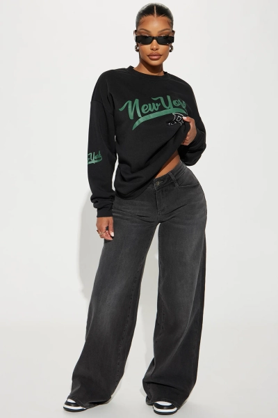Lost As Always Stretch Baggy Jeans - Black Wash