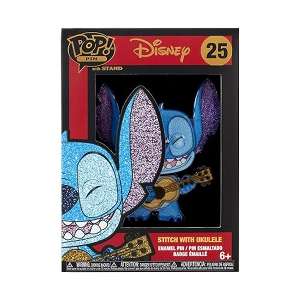 Funko Large Pop! Enamel Pin Disney: Lilo and Stitch - Stitch with Ukulele - Disney: Lilo & Stitch Pin en Émail - Broche Fantaisie Mignonne à Collectionner - pour Les Sacs à Dos et Sacs