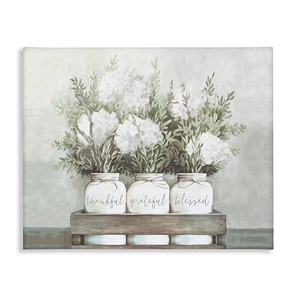 Stupell Industries Pristine Hydrangea Bouquets Thankful Grateful Blessed Sentiment Canvas Wall Art Design by Dogwood Portfolio - 30L" x 24W"