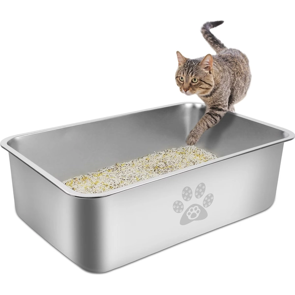 Ptlom Paw Print High Sided Cat Litter Box, Large