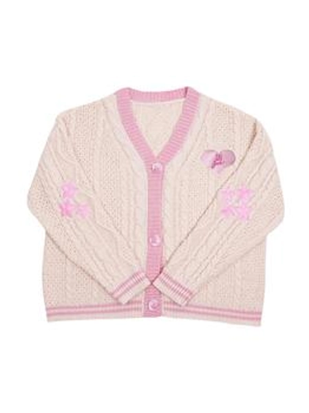 Contrast Trim Star Embroidery V Neck Cardigan