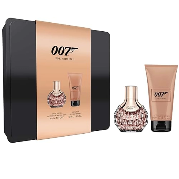 James Bond for Woman Tin Box II, Verführerisches Eau de Parfum und Bodylotion für jeden Anlass, für moderne und feminine Frauen, 1 x 30 ml und 1 x 50 ml