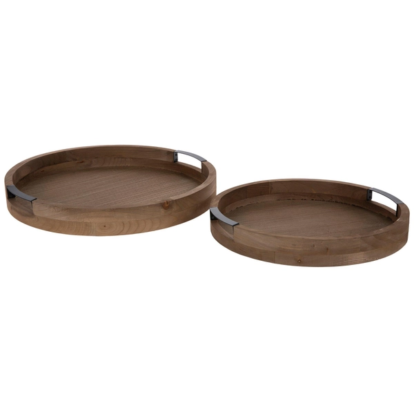 Round Wood Tray Set